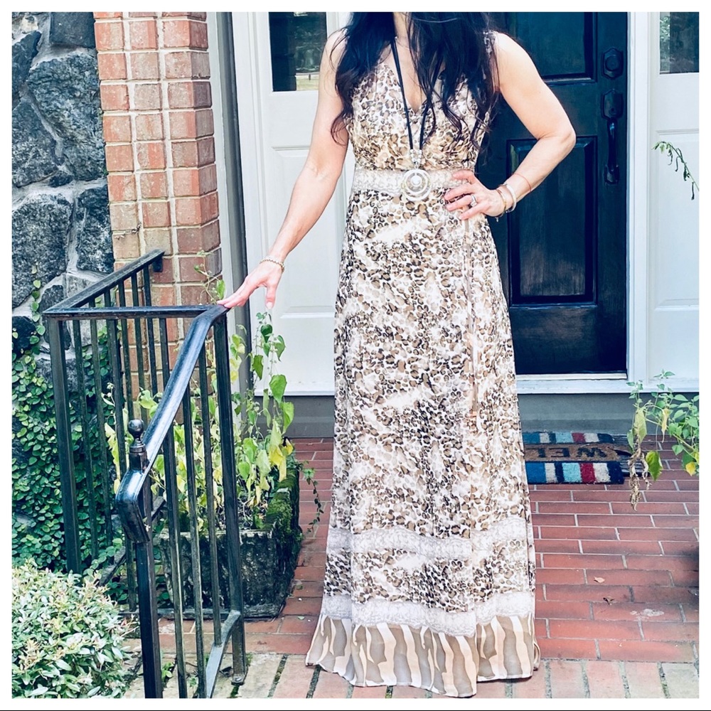 #01 Gorgeous Wrap Brown snakeskin print Maxi Dress - Picture 7 of 9